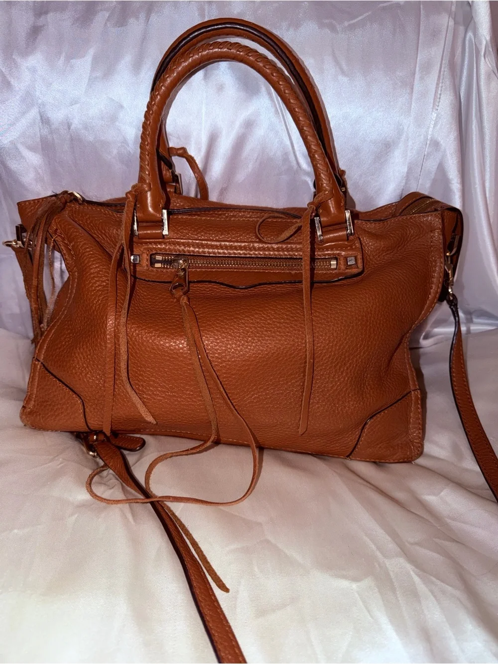 Rebecca Minkoff Cognac Pebbled Leather Satchel with Shoulder Strap